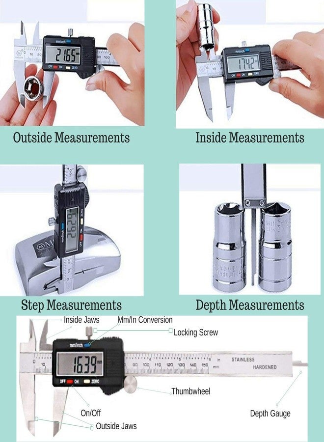 mlabs Electronic Digital Caliper, Stainless Steel Vernier Caliper, Caliper Measuring Tool with Inch/Millimeter Conversion, Extra Large LCD Screen, 0-6 Inch/0-150 mm, Auto Off Featured Micrometer by mLabs - Image 5